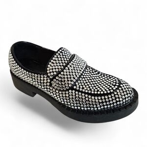 Jeffrey Campbell Library Platform Loafers 9.5 Rhinestone Embellished Chunky Glam
